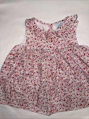 Floral Ruffle Neck Kids' Casual Dress - White with Pink Red Flowers